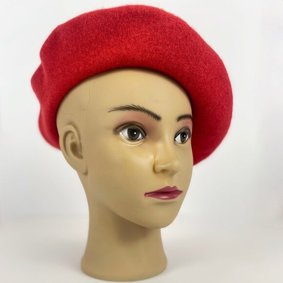 Classic Red French Beret Parisian Cap 100% Wool Blend - Picture 3 of 15
